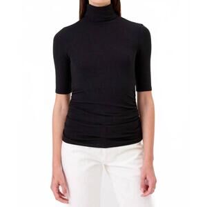 NEW GOLDIE half sleeve turtleneck top with ruching in black